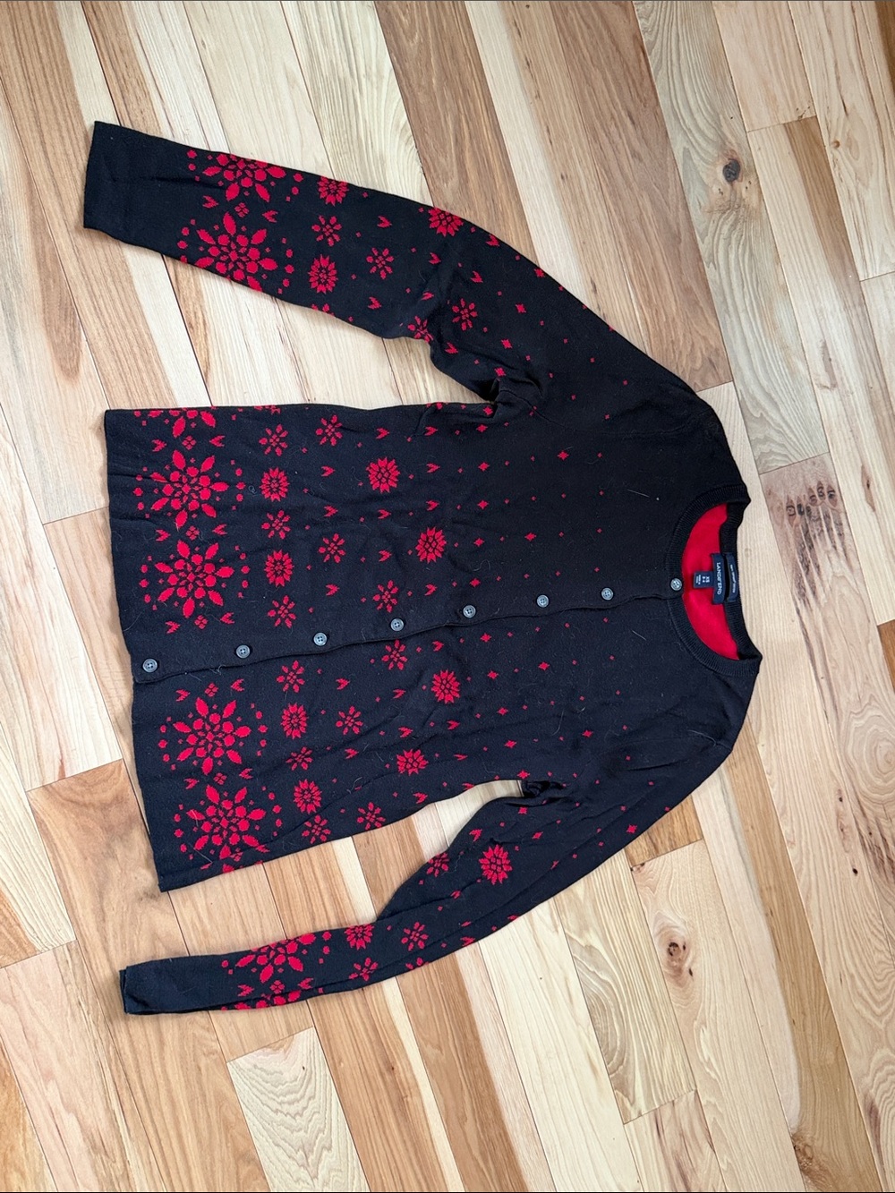 Lands' End Black Cardigan with Red Snowflake Motif rare